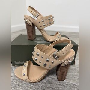 Women's Beige Studded Block Heels